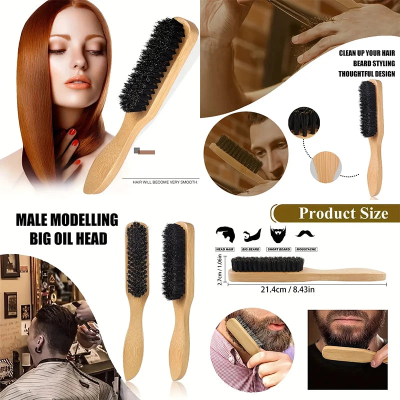 Boar Bristle Slick Back Hair Brush for Sleek Ponytail Bun