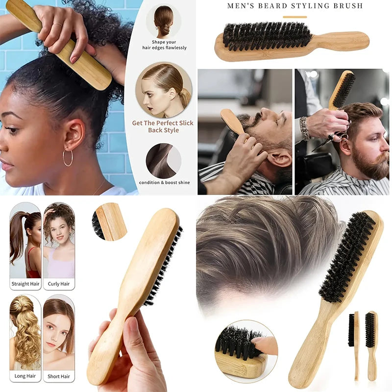Boar Bristle Slick Back Hair Brush for Sleek Ponytail Bun