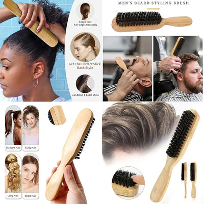Boar Bristle Slick Back Hair Brush for Sleek Ponytail Bun