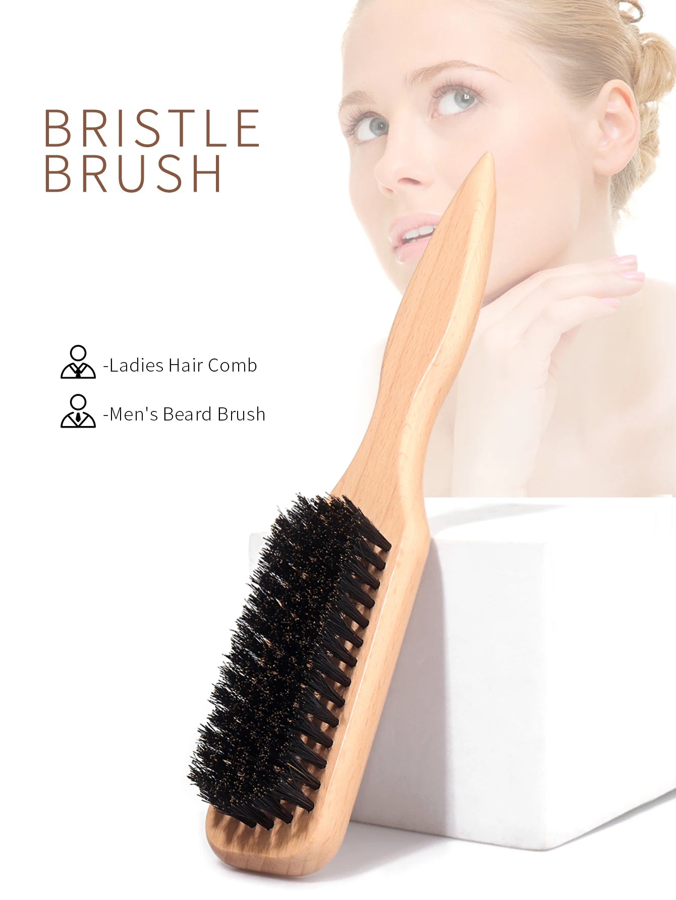 Boar Bristle Slick Back Hair Brush for Sleek Ponytail Bun