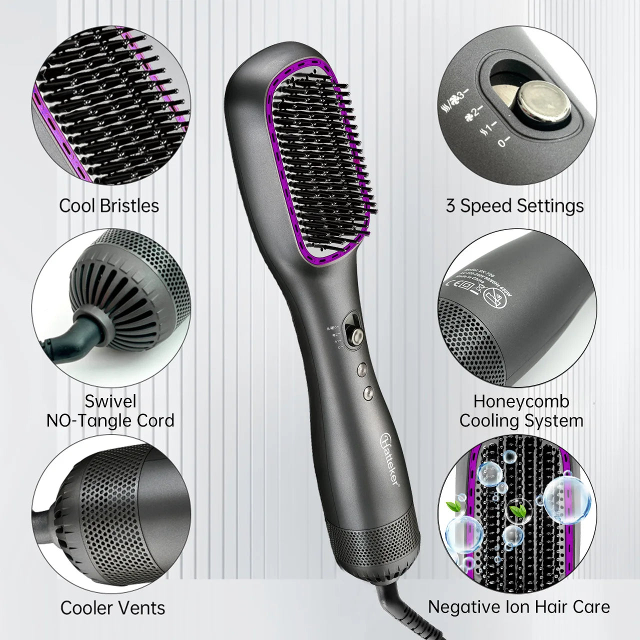 Hot Air Comb Styling Comb for Straight Curly Electric Hot Air Brush