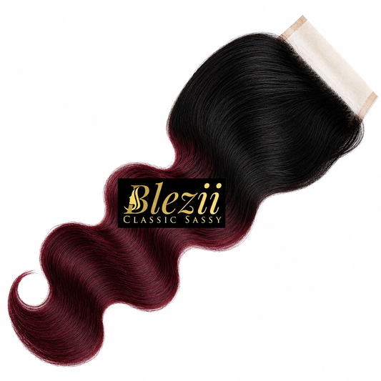 Two Tone Ombre Burgundy Deep Red Virgin HD 4X4 Closures