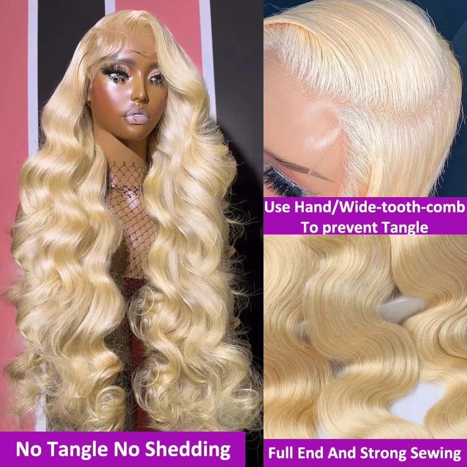 13x4 613 Honey Blonde Transparent Lace Front Wig Human Hair Brazilian Body Wave