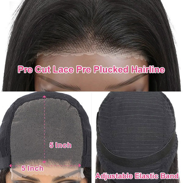 Pre Cut Human Hair Straight Glueless 4X4 Lace Wigs For Sale