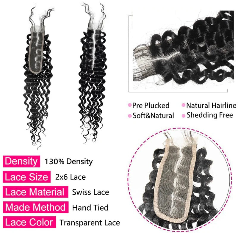 2x6 Deep Wave Kim K Lace Closure Virgin Human Hair Natural Color