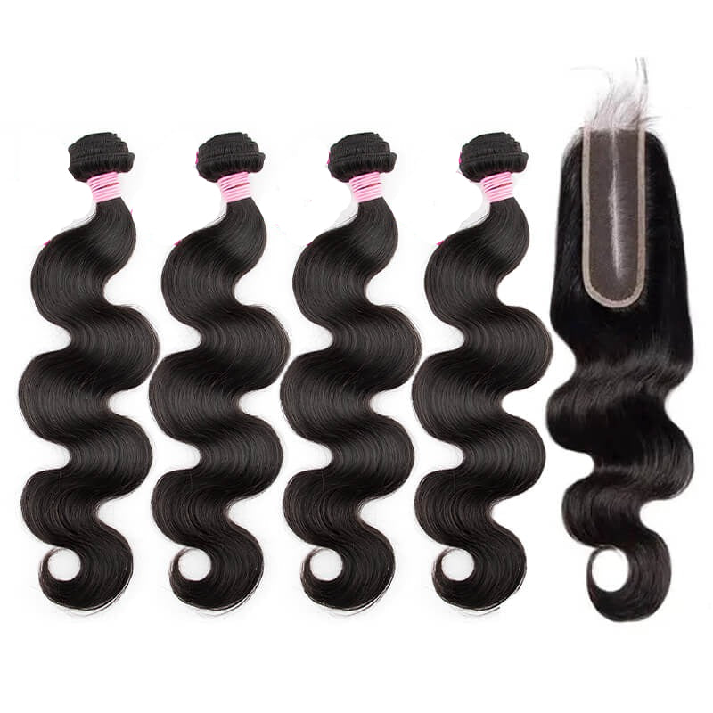Affordable 4 Human Hair Bundle Deals Body Wave With 2X6 Closure