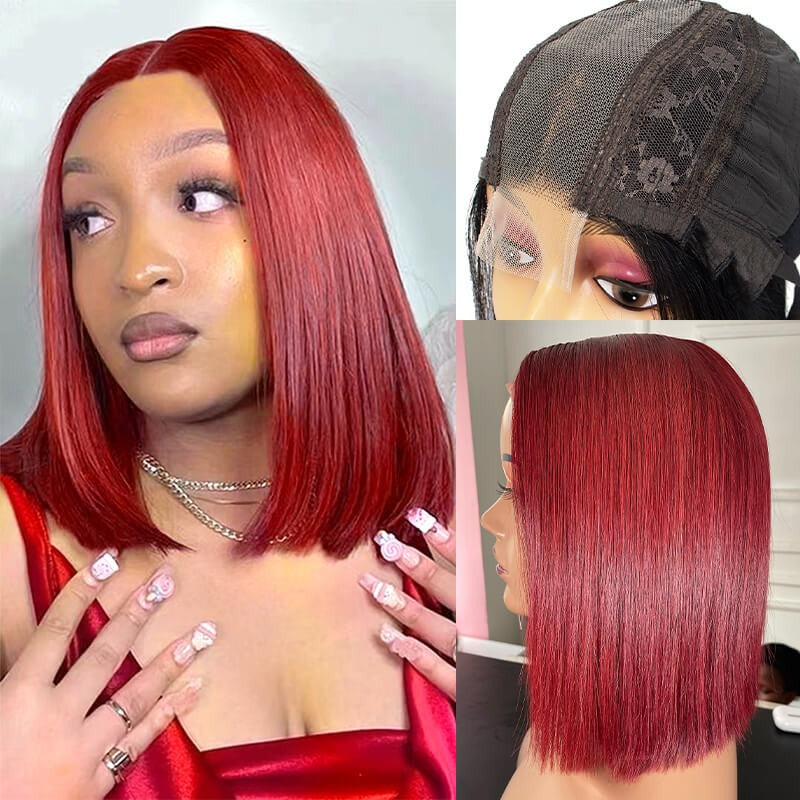 2x6 Kim K Transparent Lace Closure Wigs Raw Human Hair #99J Color