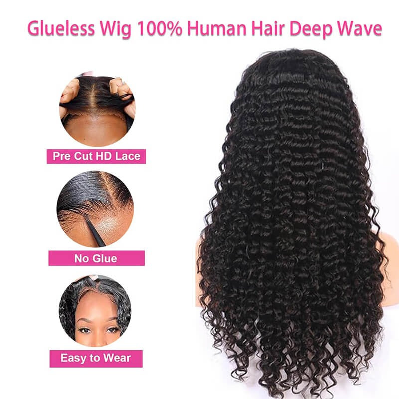 Deep Wave Wear Go Lace Front Wigs Pre-Plucked Glueless Wig with 13x4 HD