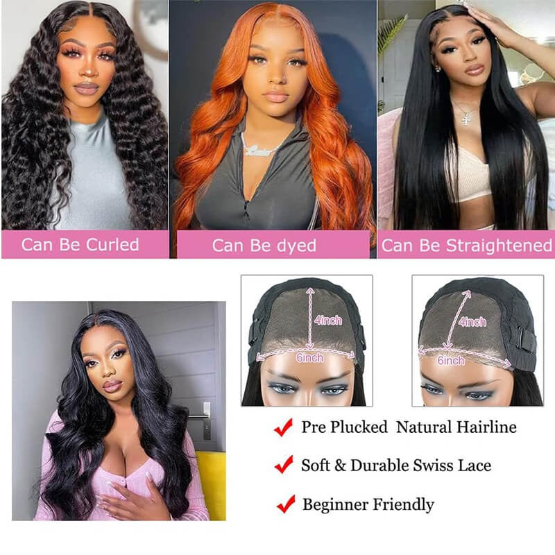 Body Wave Wear Go Glueless Lace Closure Wig 6x4 HD Lace with Natural Hairline