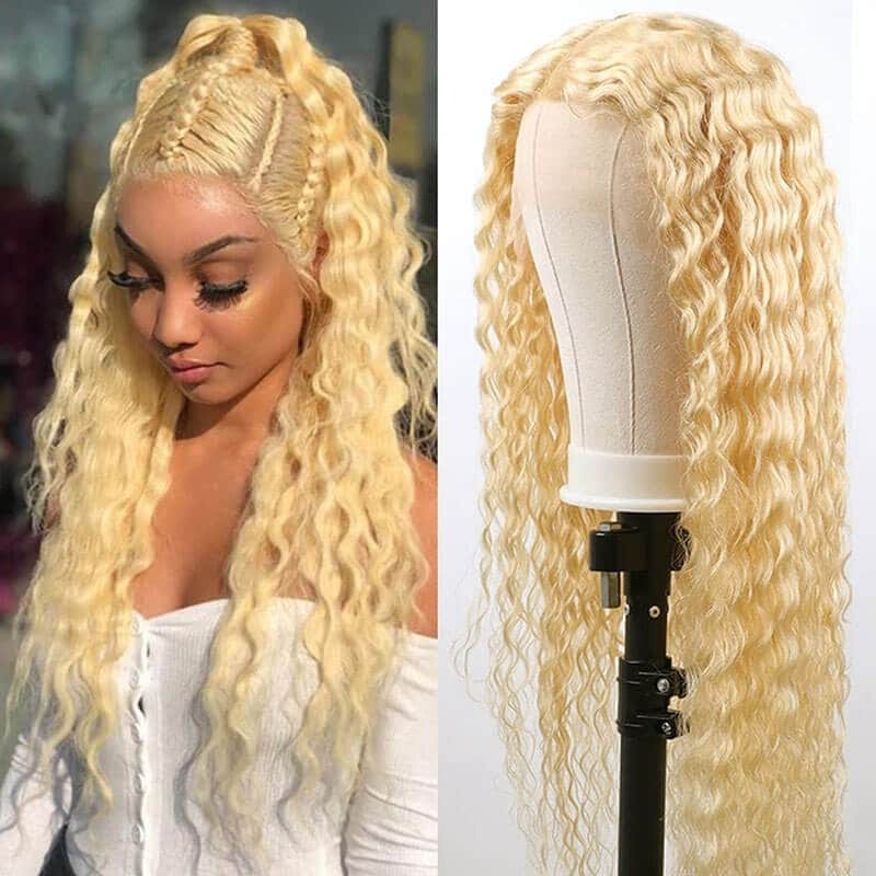 Deep Wave Blond Human Hair Wig Pre-Plucked With Baby Hair