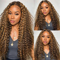 13x4 Deep Wave Lace Front Wig Piano Brown Highlight human Hair