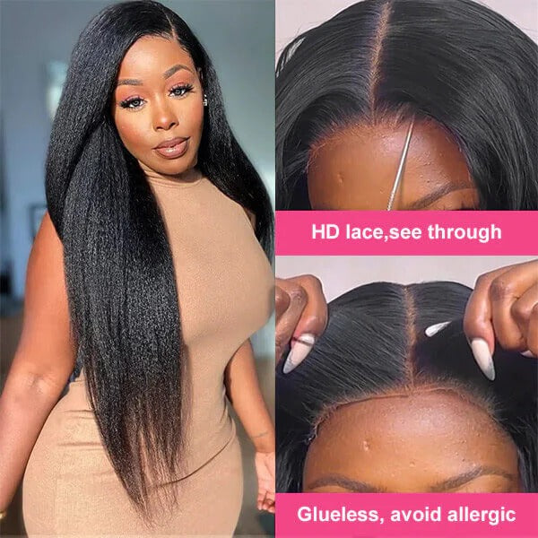 5X5 Glueless Hd Lace Kinky Straight Wig Human Hair Pre Plucked