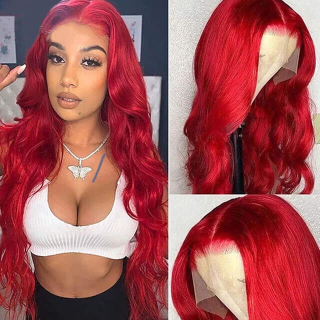 13x4 Lace Front Wig Burgundy Body Wave Human hair for Women