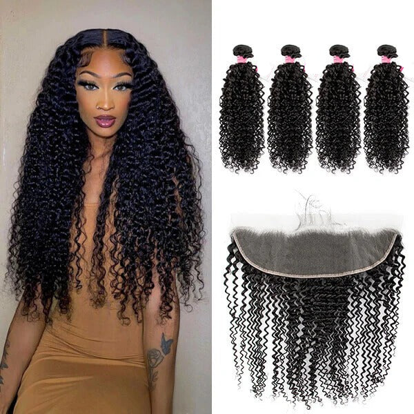Cheap Real Jerry Curly Hair Bundles With Frontal Human Hair