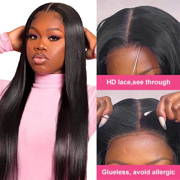 Pre Cut Human Hair Straight Glueless 4X4 Lace Wigs For Sale