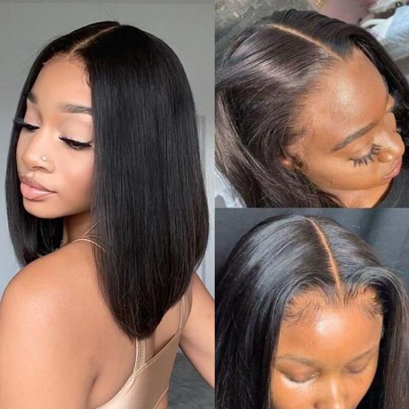 Short Straight Bob Wig with Pre Plucked Hairline for women