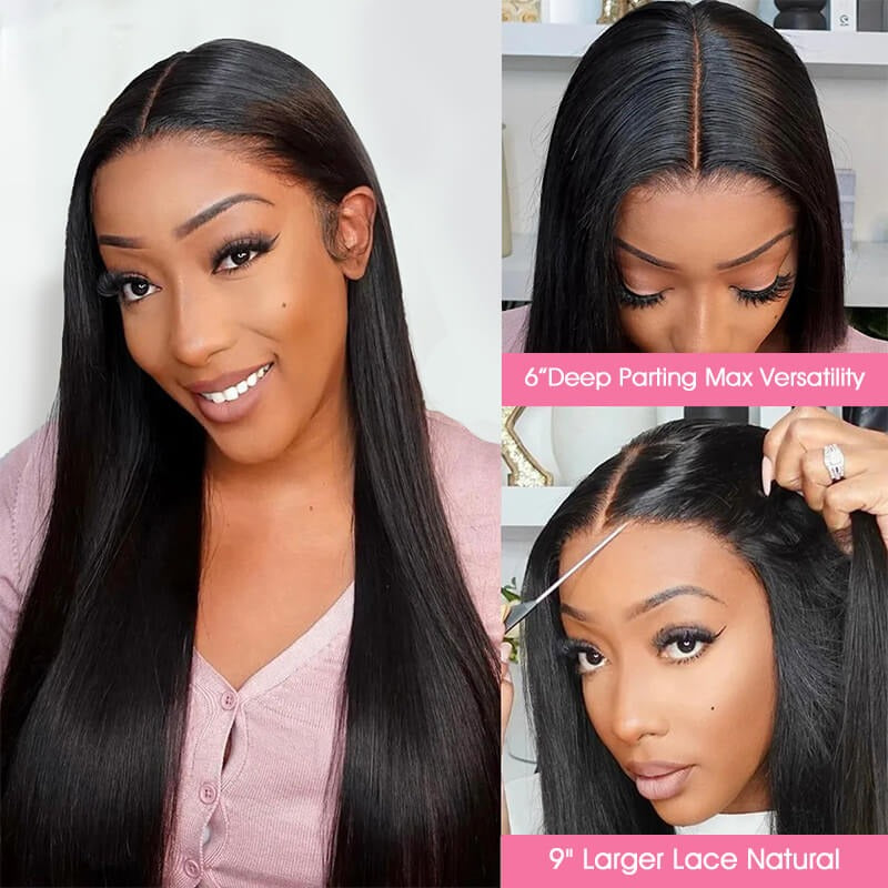 Glueless Wig Straight 9x6 Closure HD Lace Pre Plucked Ready to Go