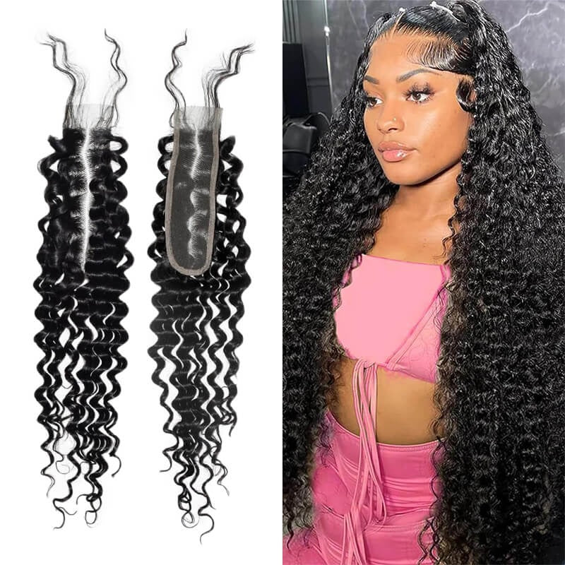 2x6 Deep Wave Kim K Lace Closure Virgin Human Hair Natural Color