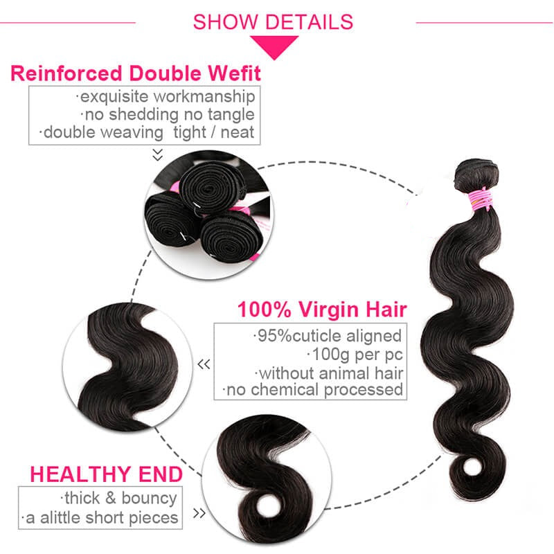Affordable 4 Human Hair Bundle Deals Body Wave With 2X6 Closure