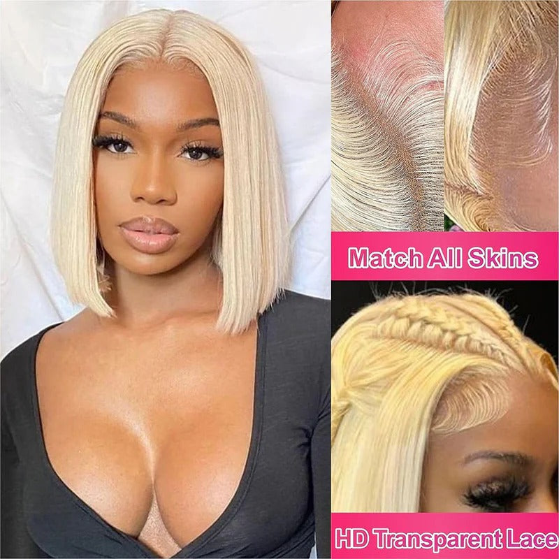 613 Bob Wig Short Blonde Virgin Human Hair 180% Density