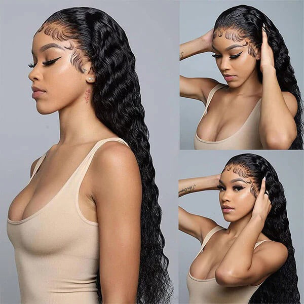 4C Edges 13X4 Human Hair Deep Wave Free Part Wig With Hd Lace