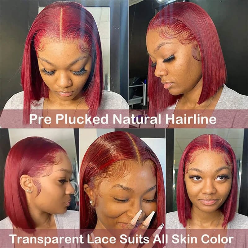 2x6 Kim K Transparent Lace Closure Wigs Raw Human Hair #99J Color