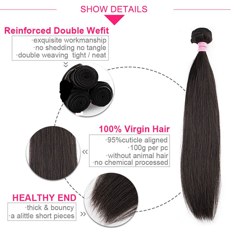 Cheap Brazilian Straight 4 Hair Bundle Deals With 2X6 Closure