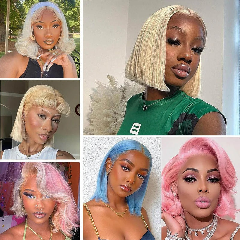 613 Bob Wig Short Blonde Virgin Human Hair 180% Density