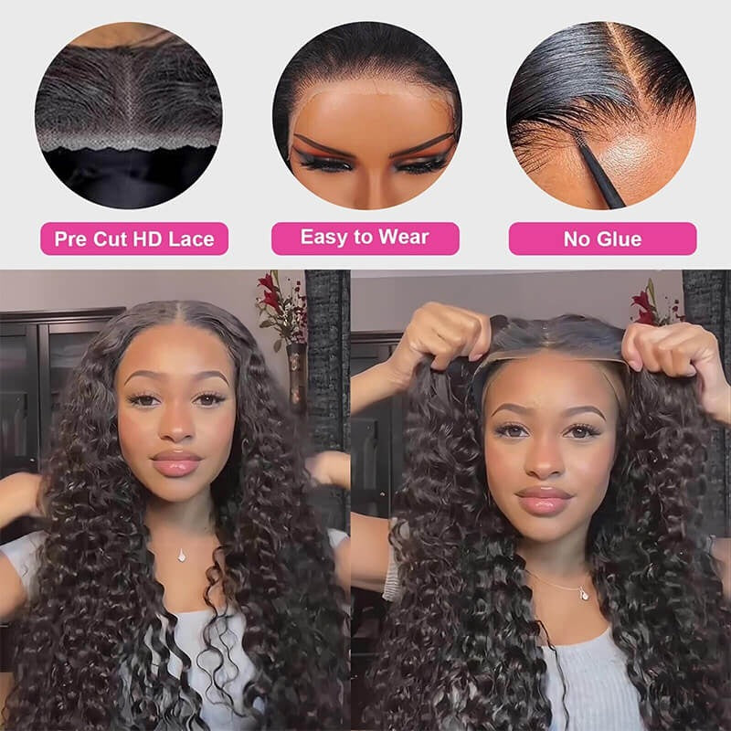 Deep Wave Wear Go Lace Front Wigs Pre-Plucked Glueless Wig with 13x4 HD