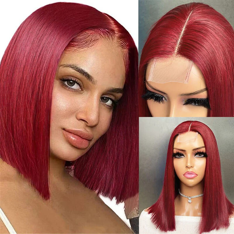 2x6 Kim K Transparent Lace Closure Wigs Raw Human Hair #99J Color