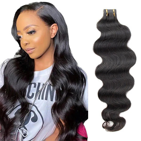 Human Hair Tape In Extensions 100G Body Wave Natural Black 1B