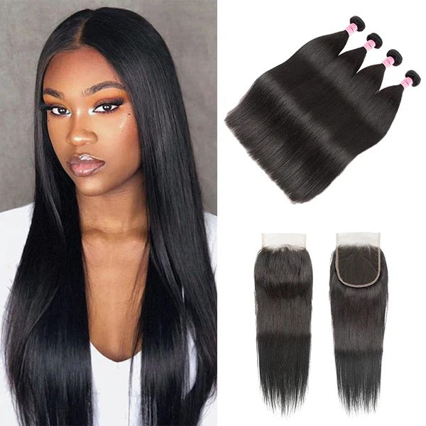 Straight 4 Bundle Deals With 5x5 Closure Virgin Human Hair