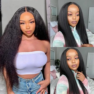 5X5 Glueless Hd Lace Kinky Straight Wig Human Hair Pre Plucked