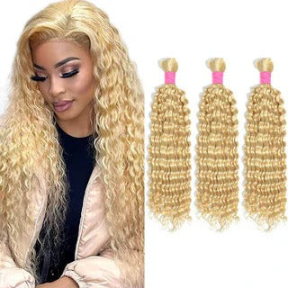 #613 Blonde bulk Deep Wave Human Hair Extensions For Braiding