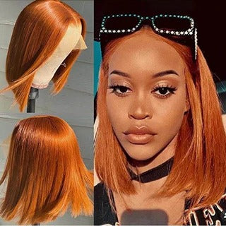 Straight Human Hair Bob Wig Ginger Color Pre Plucked for women