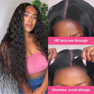 Wear And Go Hd Glueless Wigs Water Wave 4X4 Lace Closure Wig
