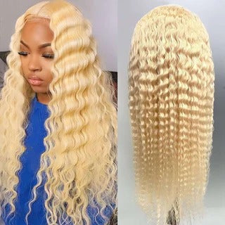 Deep Wave Blond Human Hair Wig Pre-Plucked With Baby Hair