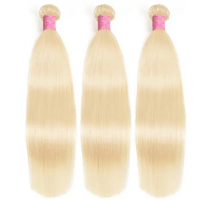 Straight Virgin Hair 613 Color 13*4 Lace Frontal With 3 Bundles Weave