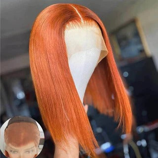 Straight Human Hair Bob Wig Ginger Color Pre Plucked for women