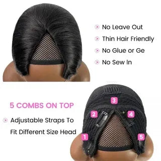 Straight V Part Wig Human Hair Wigs For Women No Leave Out Side Part Wig No Glue Hair Wig