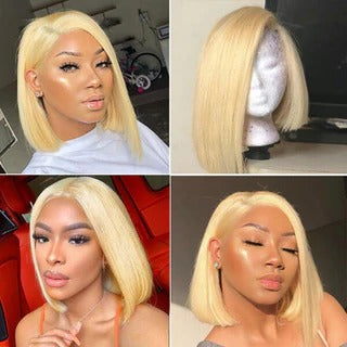 613 Bob Wig Short Blonde Virgin Human Hair 180% Density