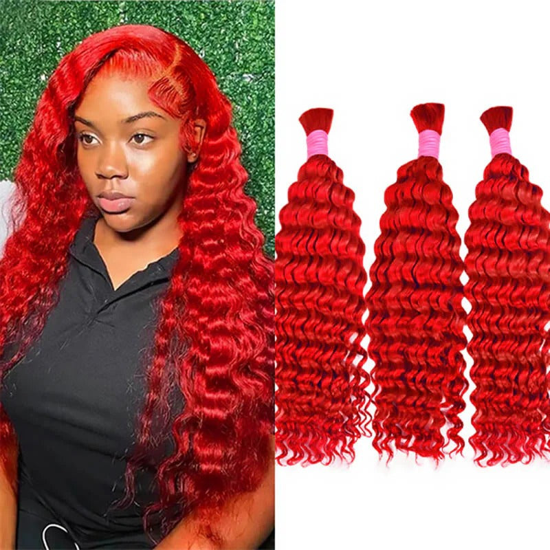 #Red Curly Bulk Human Hair For Braiding