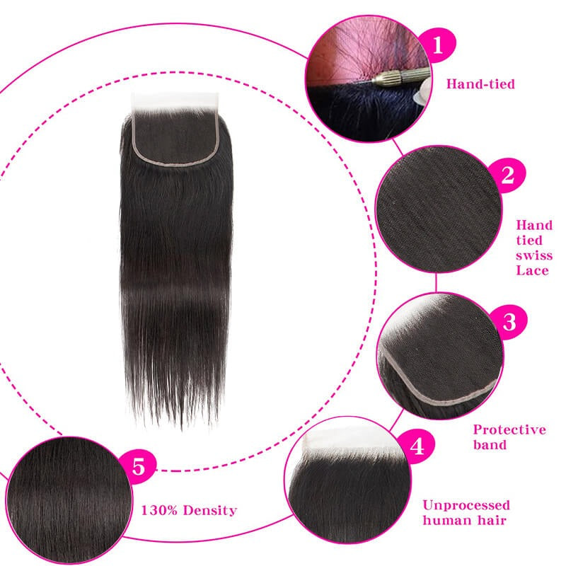 Straight Hair 6*4 Lace HD Closure Natural Color Human Hair