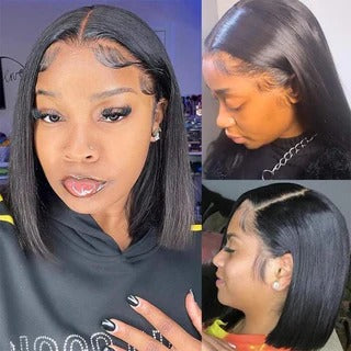 Short Straight Bob Wig with Pre Plucked Hairline for women