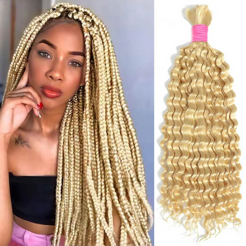 #613 Blonde bulk Deep Wave Human Hair Extensions For Braiding