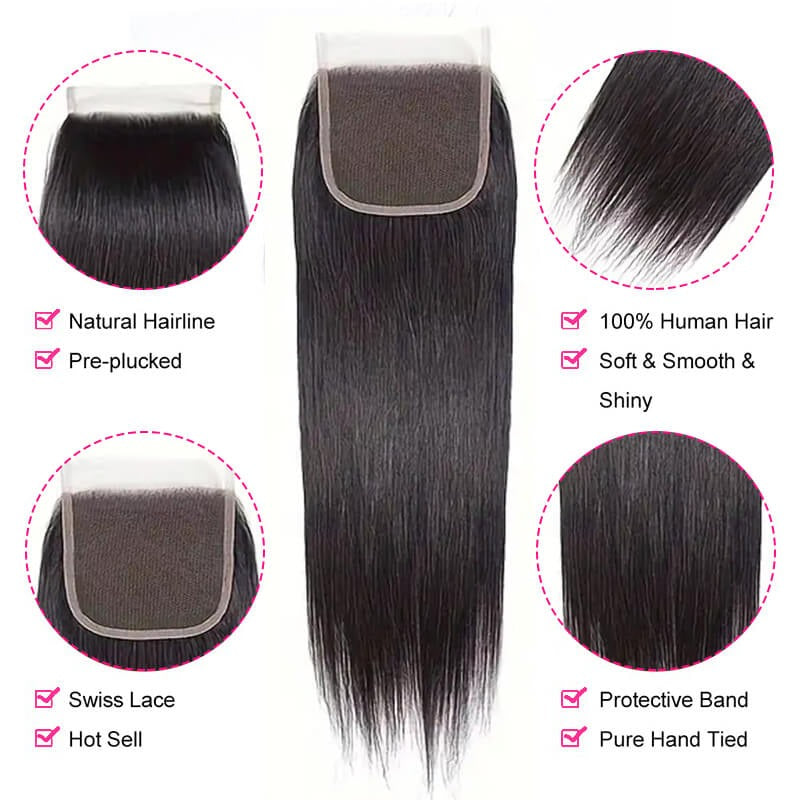 Best Beauty Supply Natural Lace Closure 4X4 Straight Sew In