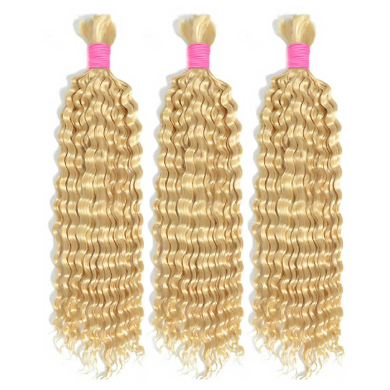 #613 Blonde bulk Deep Wave Human Hair Extensions For Braiding
