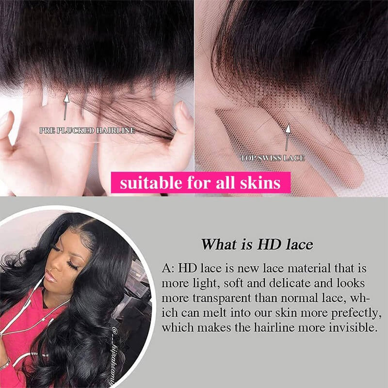 Body wave 6*4 Lace HD Closure Natural Color Human Hair