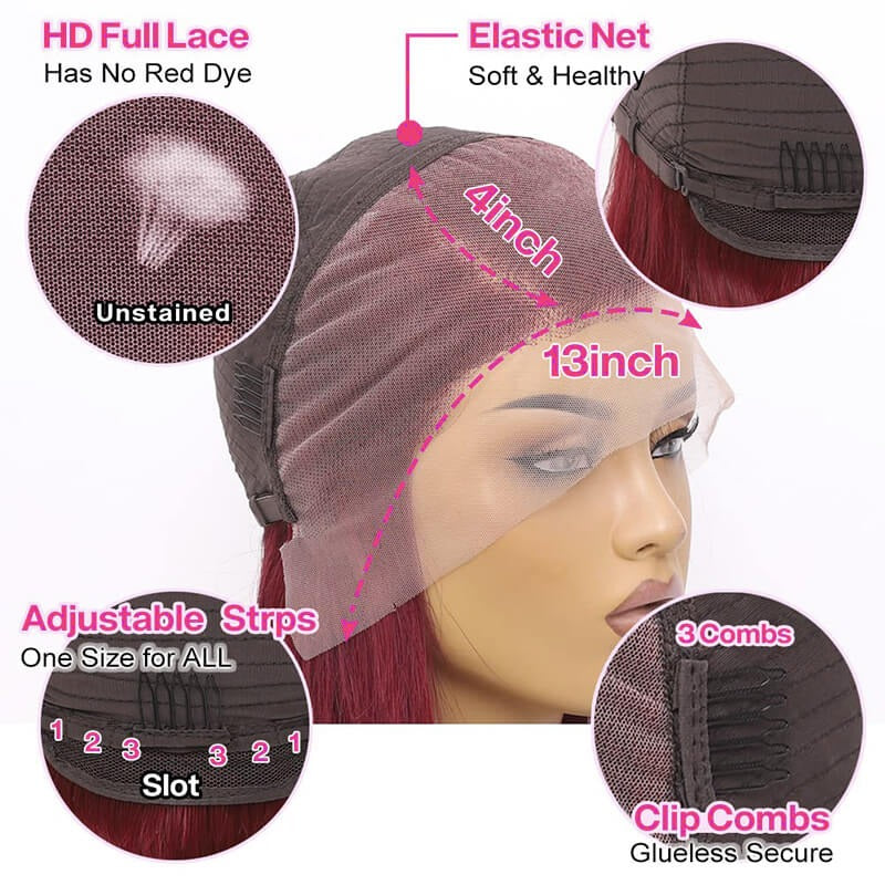 2026 Lace Front Wigs 99j Color With 16-30 Inch Silky Straight